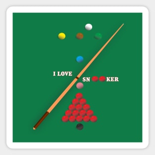 I Love Snooker design showing Snooker Balls arranged as on table. Magnet